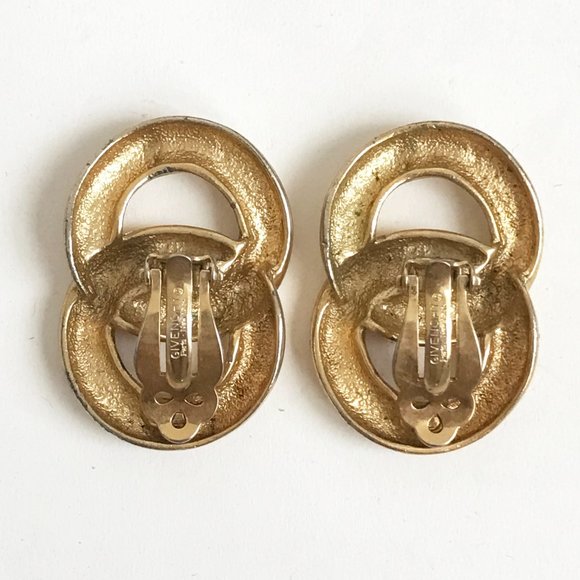 Vintage Givenchy Gold Tone Chunky Figure 8 Drop Clip On Earrings Signed - Picture 5 of 6